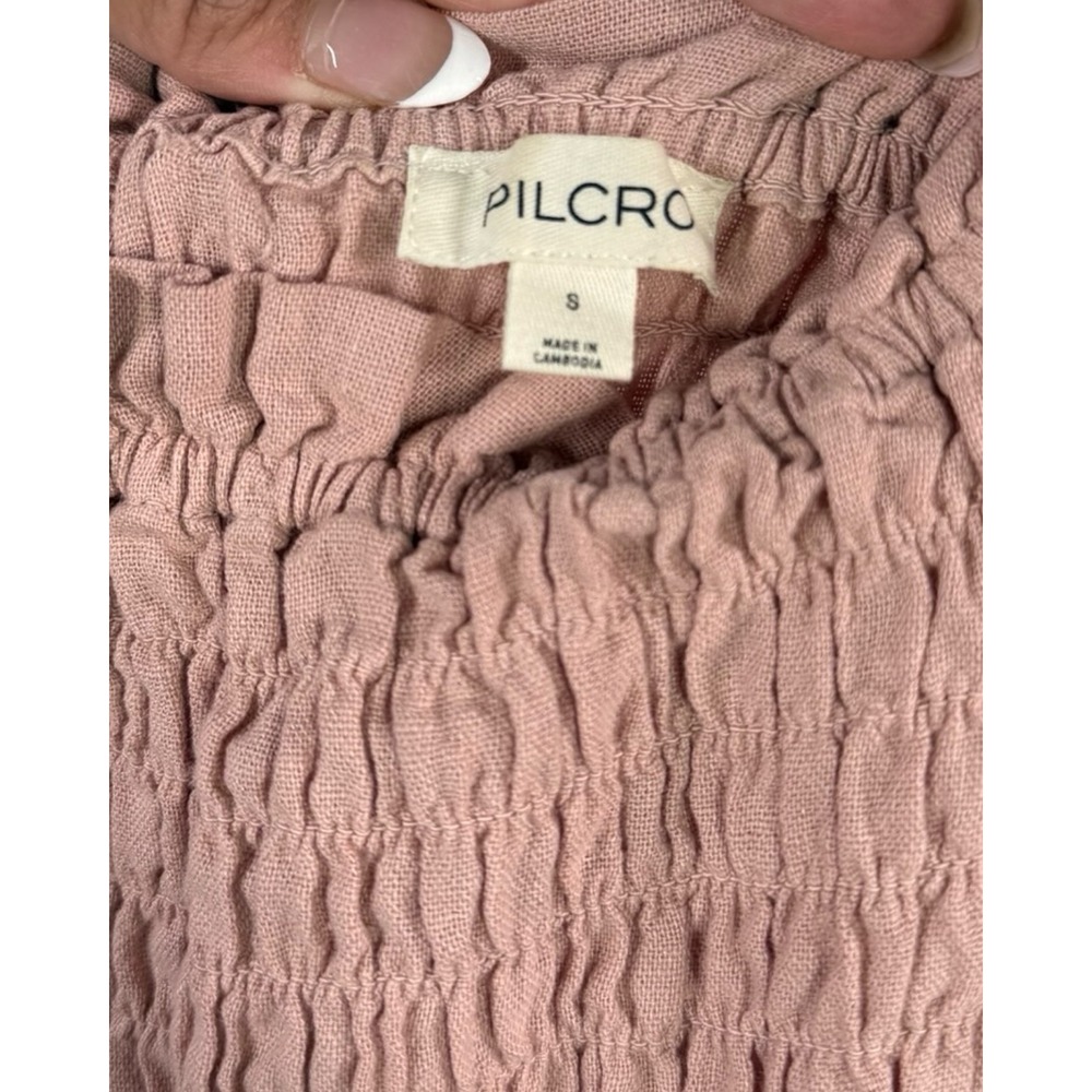 Pilcro Anthropologie Pink Smocked Wide Leg Jumpsuit Womens Small Linen Blend - Picture 4 of 10
